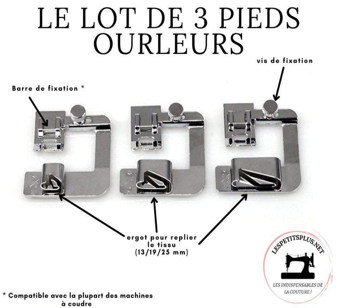 Lot de 3 Pieds Ourleurs